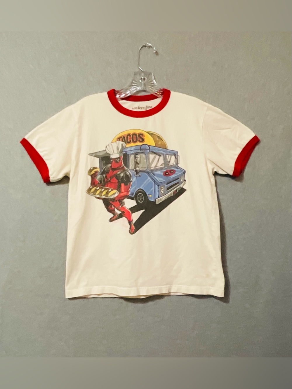 Marvel Kids White & Red Graphic T-Shirt with Taco Truck Print SZ M